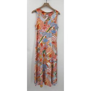 Talbots Dress Womens Large Petite Orange Blue Floral Maxi Cotton Stretch